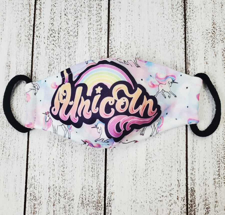 Children's face mask - Unicorn design washable mask  Ivy and Pearl Boutique Unicorn Word  