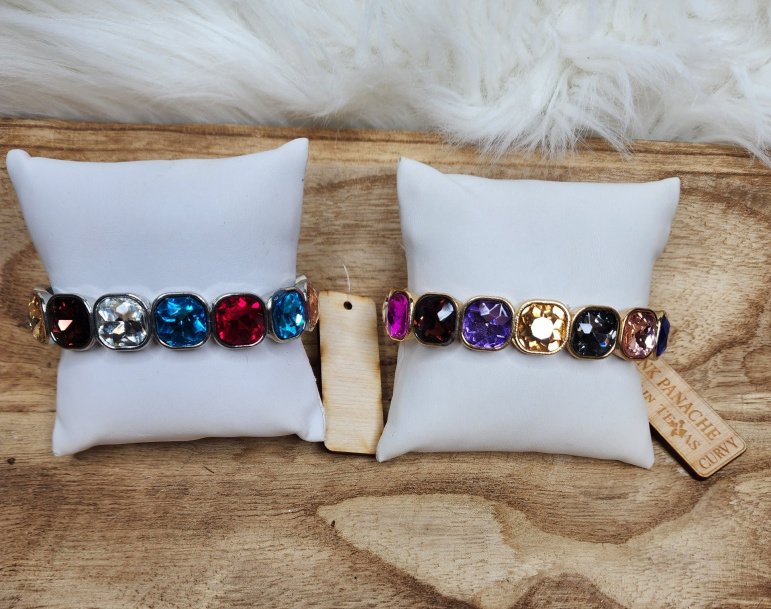 Gold and jewel tone rhinestone curvy stretch bracelet  Ivy and Pearl Boutique   