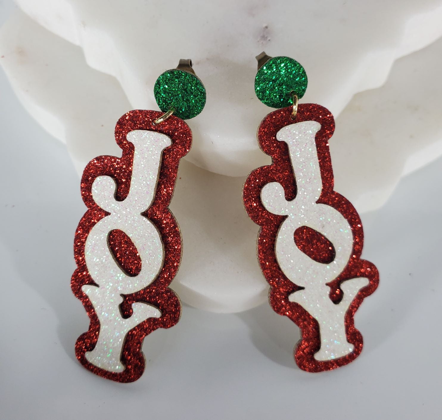 Christmas “Joy” leather earrings  Ivy and Pearl Boutique   