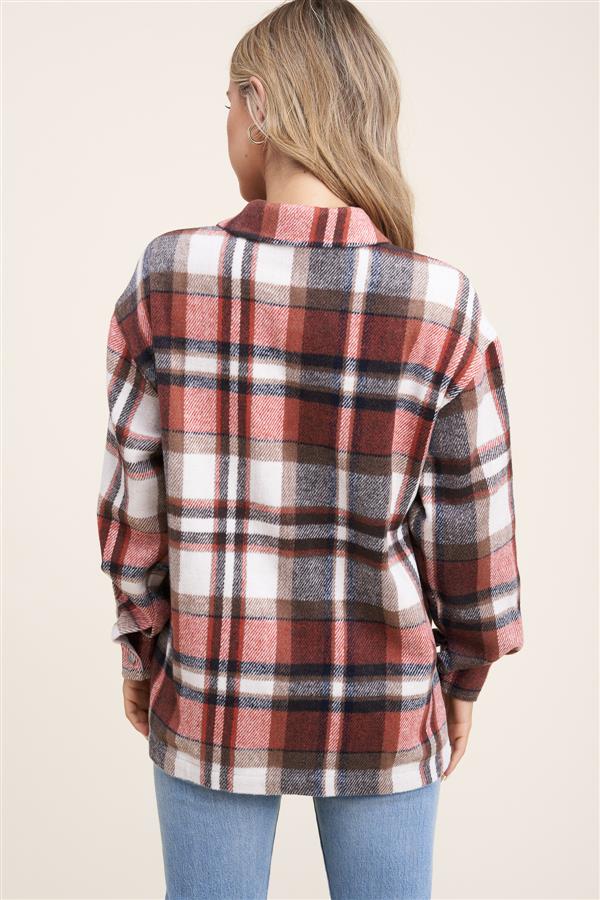 Collared snap button double-chest pocket plaid overshirt jacket (shacket)  Ivy and Pearl Boutique   