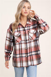 Collared snap button double-chest pocket plaid overshirt jacket (shacket)  Ivy and Pearl Boutique Rust S 