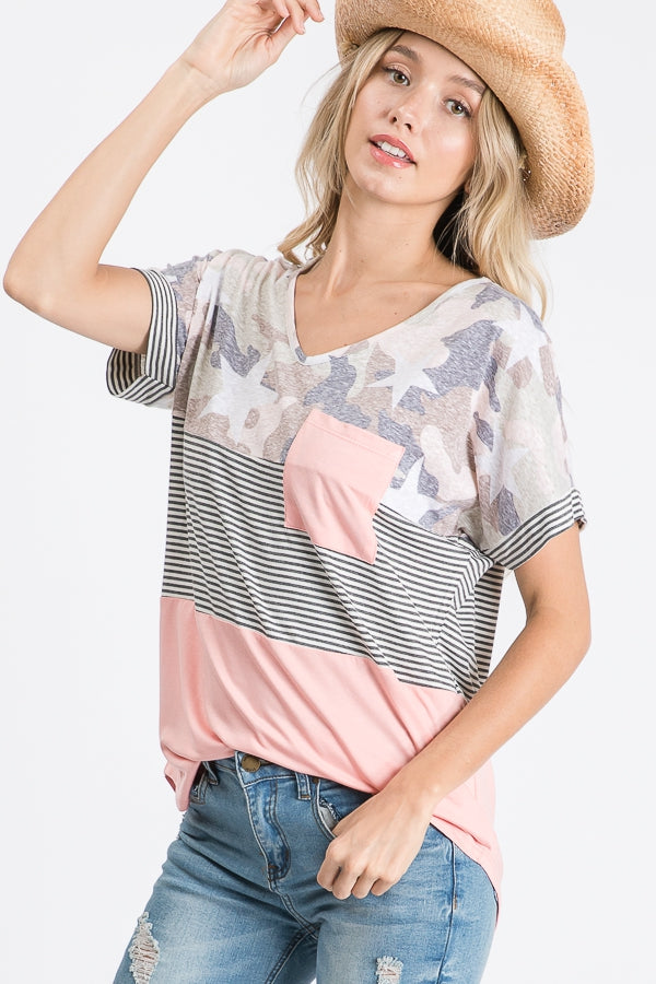 Color block pocket top with stars  Ivy and Pearl Boutique   
