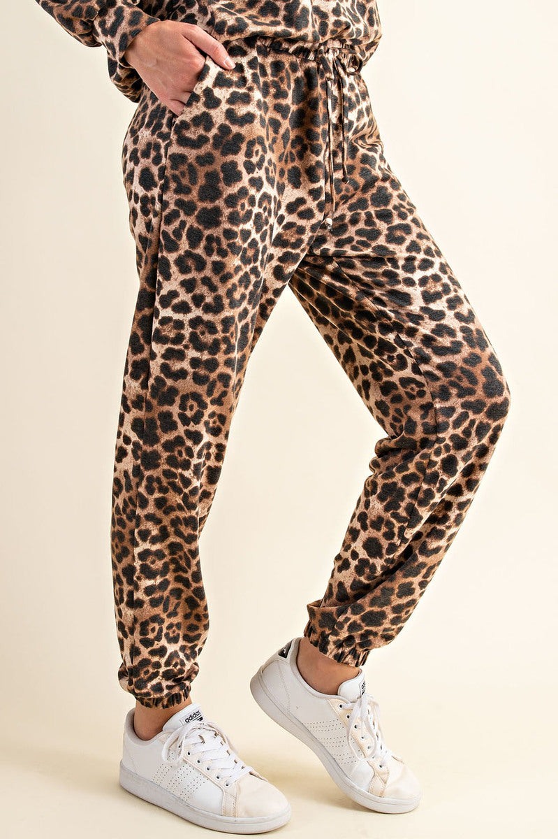 Comfortable Leopard Print Long Sleeve Sweatshirt and Pants Loungewear  Ivy and Pearl Boutique   