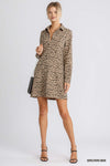 Corduroy Animal Print Collar Button Down Shirt Dress with Chest Pockets  Ivy and Pearl Boutique Brown S 