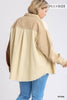 Corduroy Colorblock Collared Button Down Jacket with Chest Pocket and High Low Raw Hem  Ivy and Pearl Boutique   