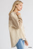 Corduroy Colorblock Collared Button Down Jacket with Chest Pocket and High Low Raw Hem  Ivy and Pearl Boutique   