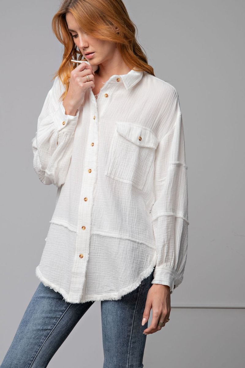 Cotton gauze loose fit shirt  Ivy and Pearl Boutique Off White S 