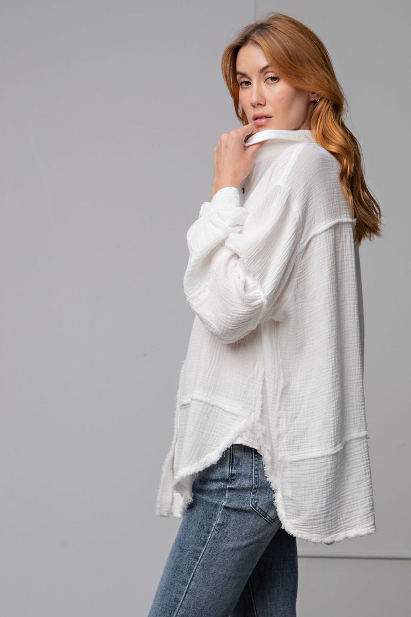 Cotton gauze loose fit shirt