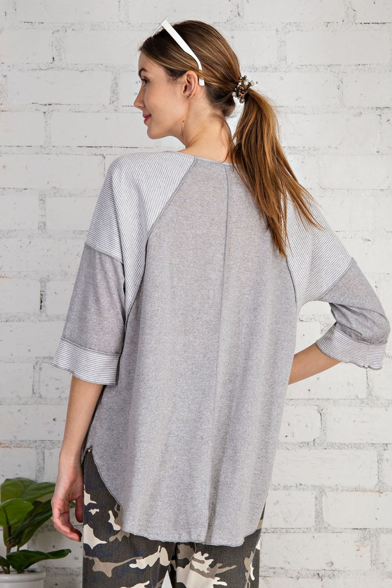 Ultra soft and lightweight cotton/span mix stripe contrast loose fit top  Ivy and Pearl Boutique   