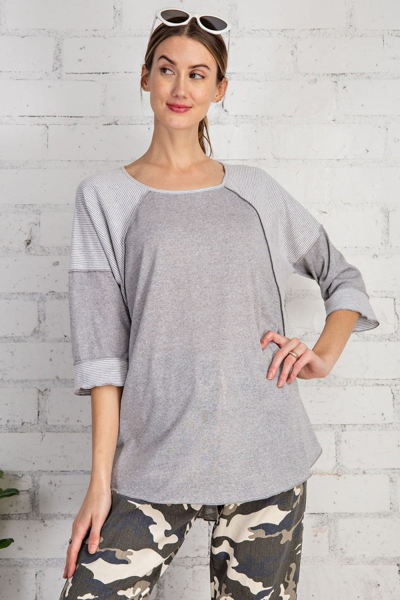 Ultra soft and lightweight cotton/span mix stripe contrast loose fit top  Ivy and Pearl Boutique   