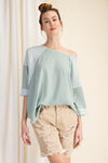 Ultra soft and lightweight cotton/span mix stripe contrast loose fit top  Ivy and Pearl Boutique Sage XL 