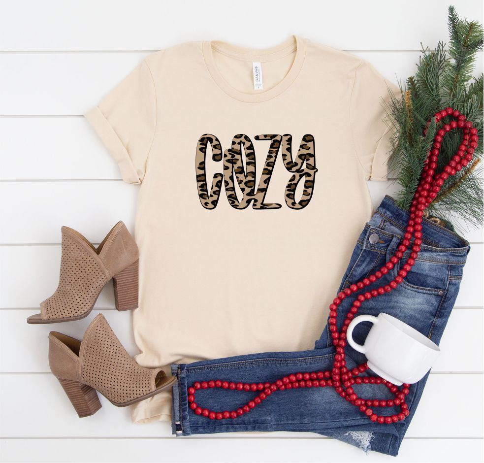 Cozy Leopard Crew Neck Short Sleeve Graphic Tee  Ivy and Pearl Boutique   