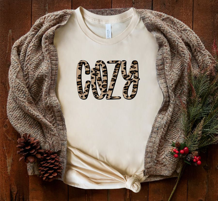 Cozy Leopard Crew Neck Short Sleeve Graphic Tee  Ivy and Pearl Boutique   