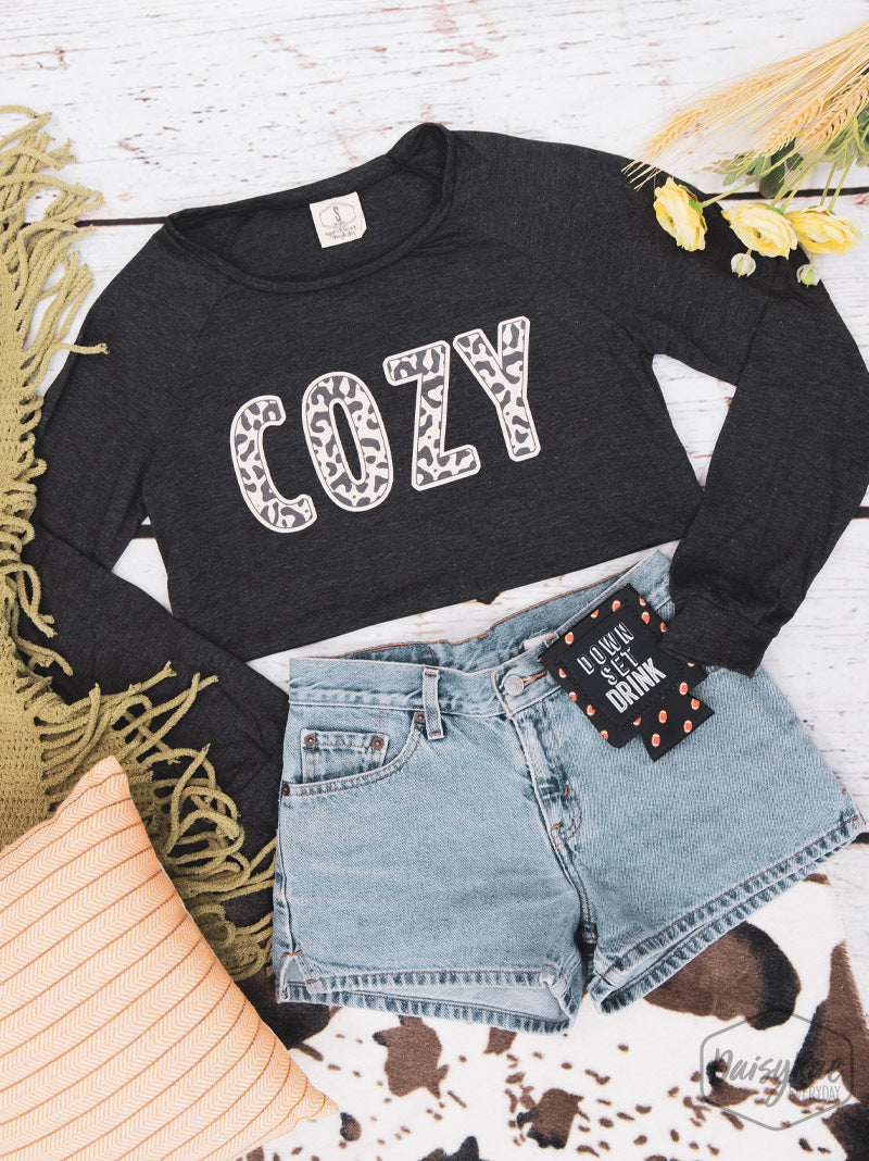 Cozy on Charcoal Gray Longsleeve Cozy Tee  Ivy and Pearl Boutique M  