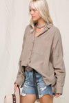 Crinkly lightweight button down oversized silhouette shirt with single pocket  Ivy and Pearl Boutique   