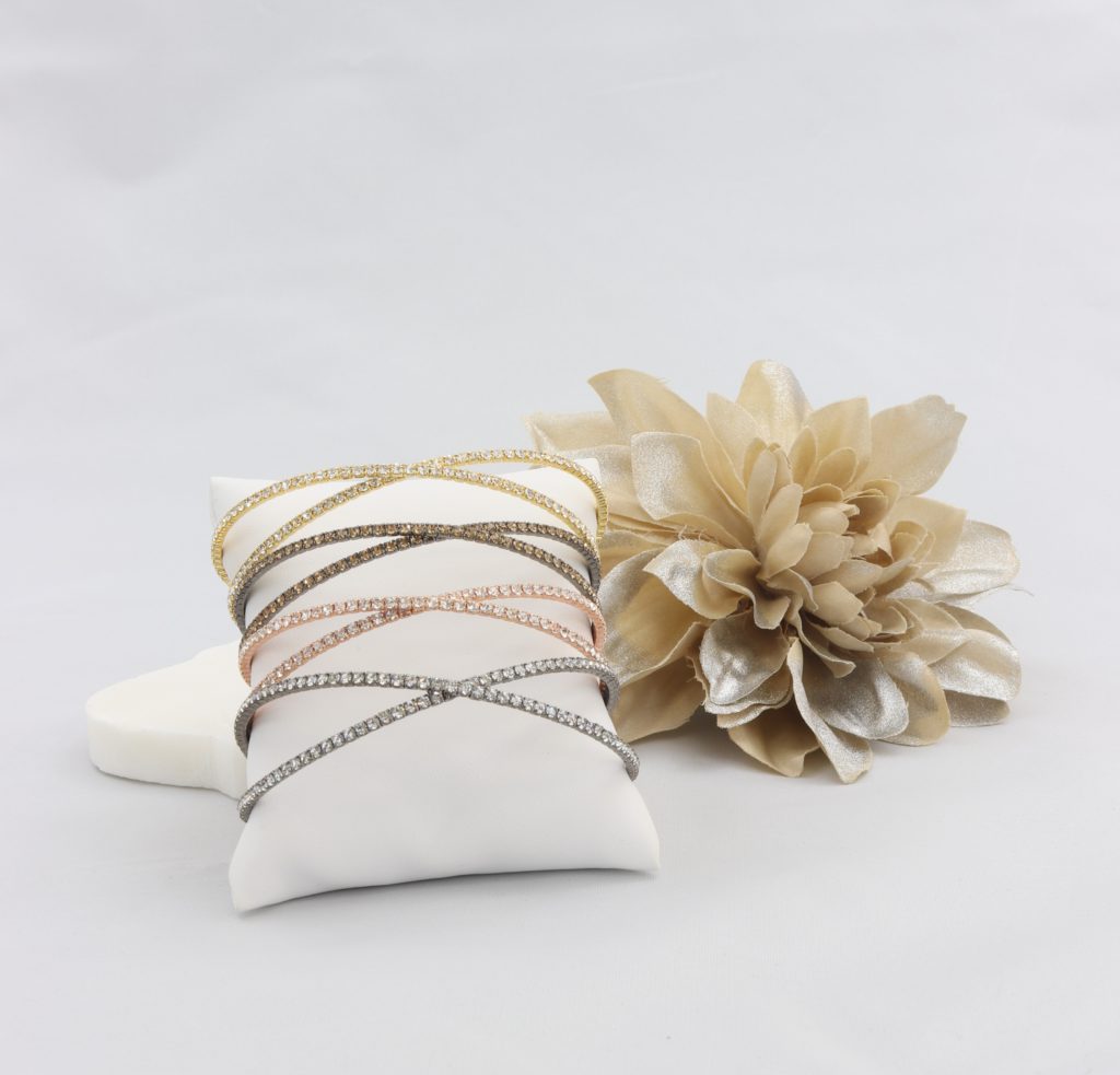 Criss-cross bracelet with inlaid simulated diamonds  Ivy and Pearl Boutique Chocolate  