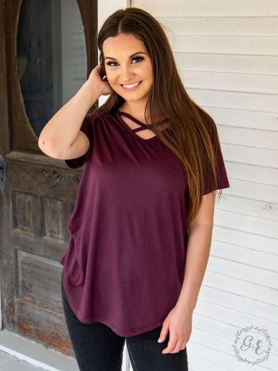 Criss cross V-neck pullover top  Ivy and Pearl Boutique Berry S 