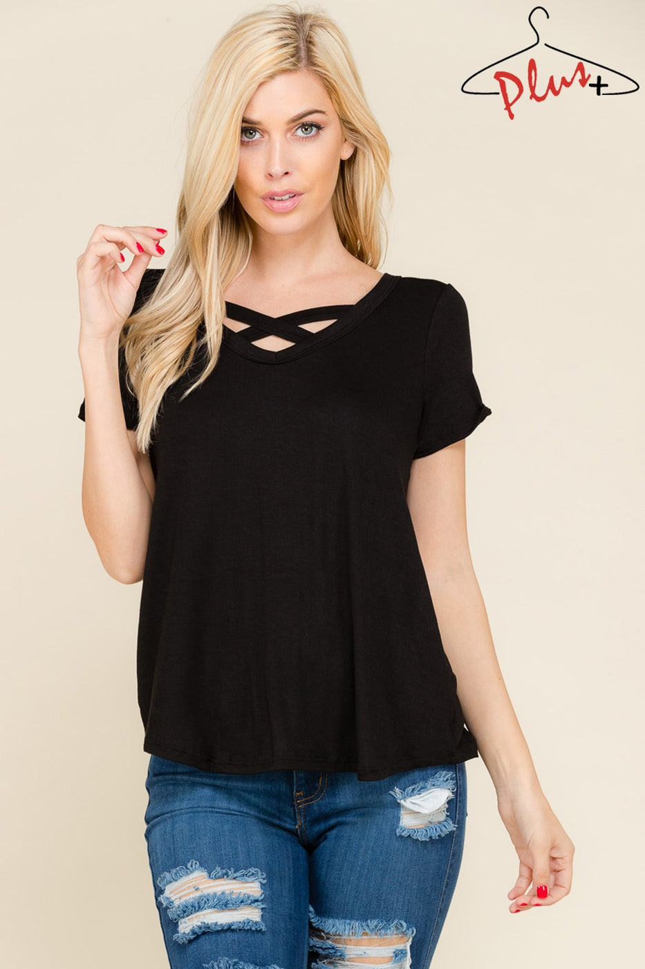 Short sleeve crisscross solid top  Ivy and Pearl Boutique   