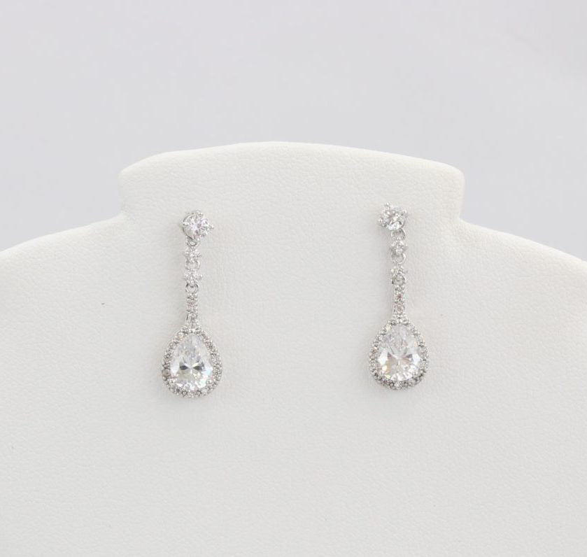 Bobby Schandra simulated diamond (Cubic Zirconia Diamond-quality Grade 5 ) dangle earring (8mm)  Ivy and Pearl Boutique   