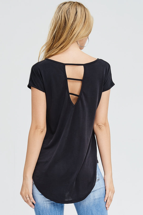 Cupro top with high low hemline and cutout back  Ivy and Pearl Boutique Black S 