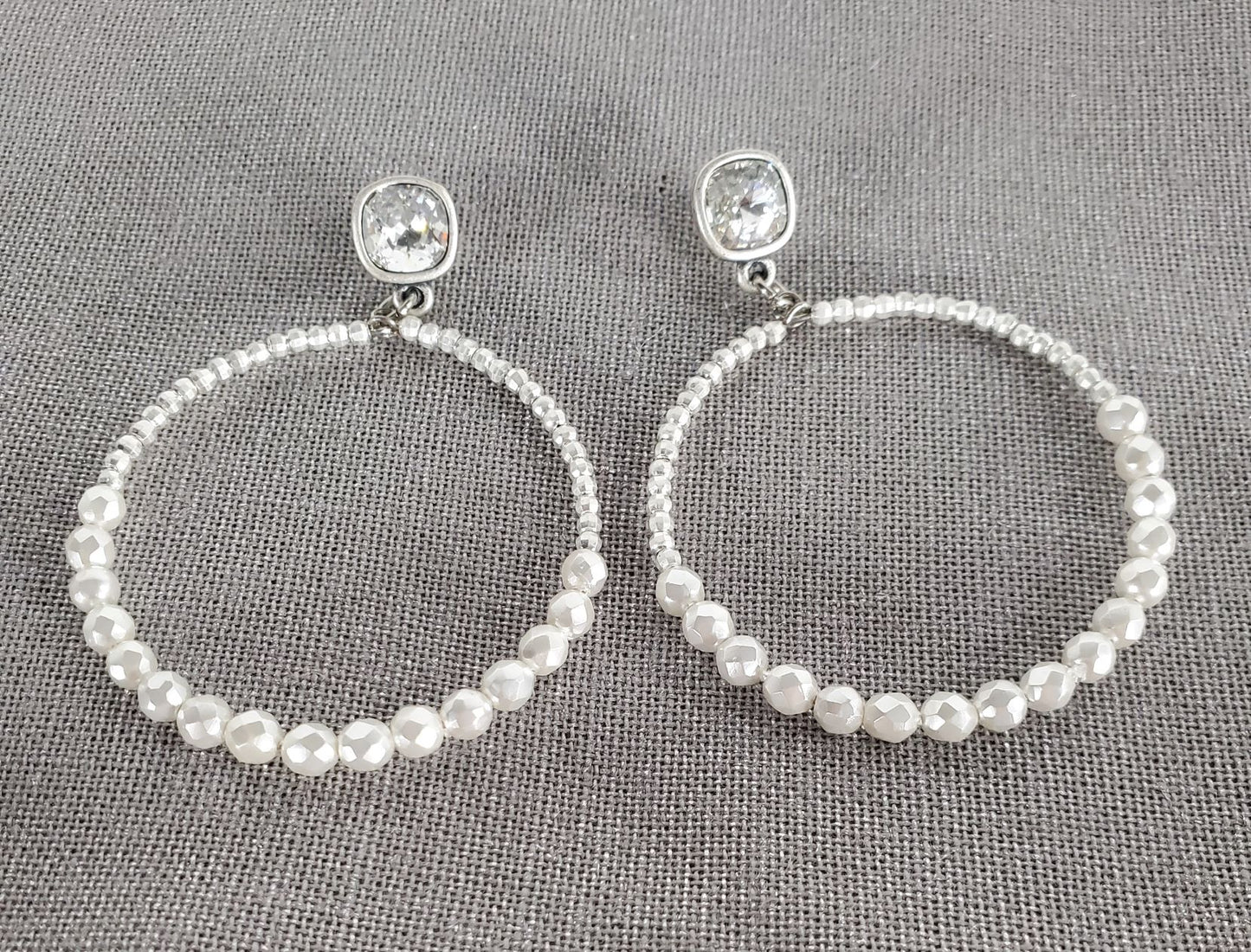 Cut pearl beads with zirconia stone loop earrings  Ivy and Pearl Boutique   