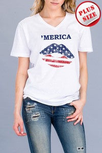 America short sleeve V-neck T-shirt  Ivy and Pearl Boutique White 1XL 