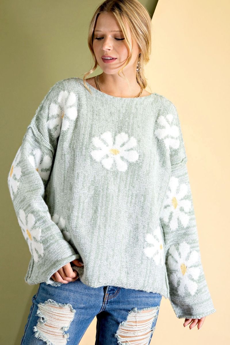 Daisy flower patterned loose fit sweater (multiple colors available) RESTOCKED  Ivy and Pearl Boutique   