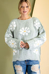 Daisy flower patterned loose fit sweater (multiple colors available) RESTOCKED  Ivy and Pearl Boutique Sage S 