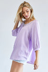 Solid button down 3/4 sleeve with Pentagon neck loose top  Ivy and Pearl Boutique   