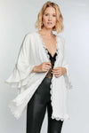 Solid with lace trim 3/4 sleeve open front kimono cardigan  Ivy and Pearl Boutique Off White S 