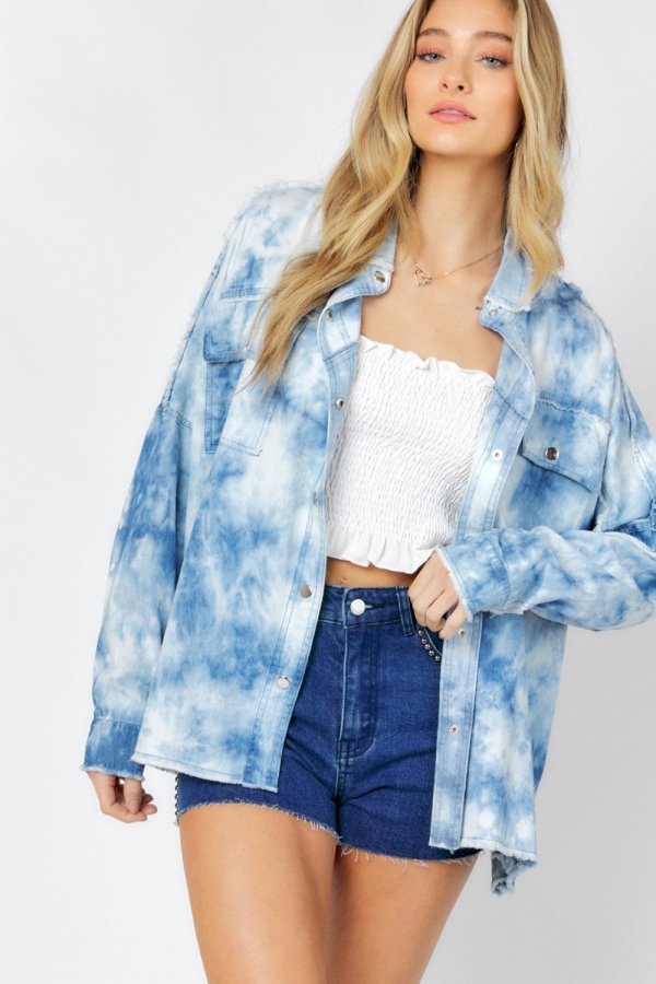 Tie Dye button down jacket with Peace-sign and front pockets  Ivy and Pearl Boutique Blue S 