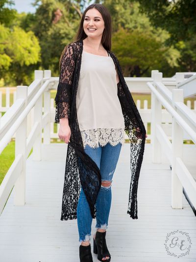 Delicate sheer lace duster  Ivy and Pearl Boutique Black XL/2XL 