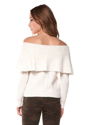 Dex soft oat heather long sleeve off shoulder sweater  Ivy and Pearl Boutique   