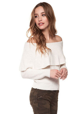 Dex soft oat heather long sleeve off shoulder sweater  Ivy and Pearl Boutique   