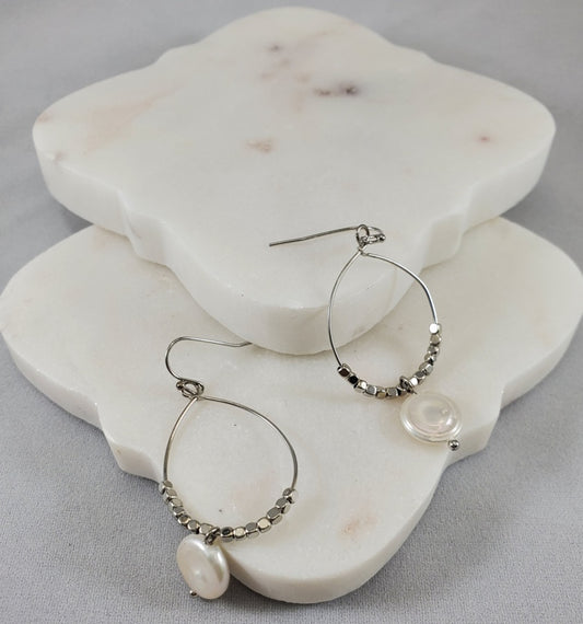 Dorothy Pewter Wide Teardrop Earrings with Pearl  Ivy and Pearl Boutique   