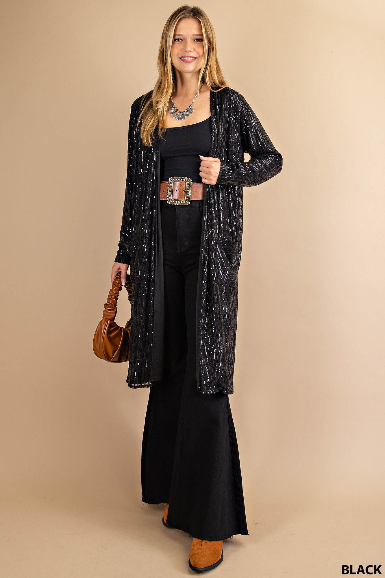 Elegant Black Sequined Duster