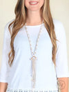 Elegant Ivory Beaded Tassel Necklace with Gold Ring Accent  Ivy and Pearl Boutique   