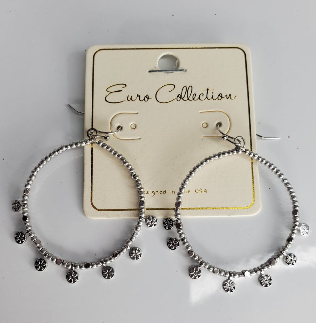 Euro Collection beads on wire with flowered disc loop earrings  Ivy and Pearl Boutique   