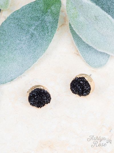 Everyday Everywhere Druzy Studd earring  Ivy and Pearl Boutique Black  