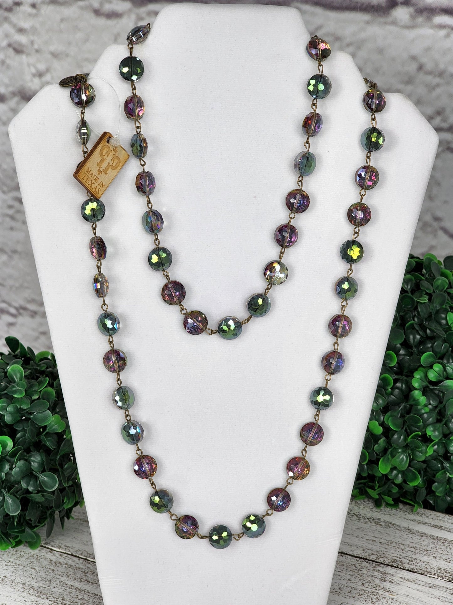 Faceted crystal on bronze wire necklace  Ivy and Pearl Boutique   