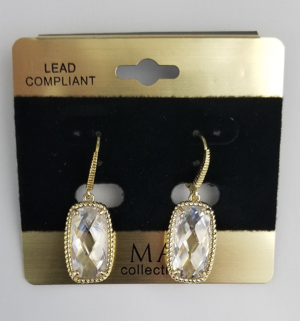 Faceted faux-diamond earring with gold rope trim  Ivy and Pearl Boutique   