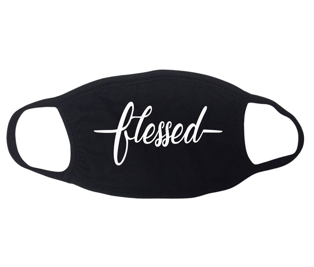 Faith-based cotton designer face masks with variable phrases  Ivy and Pearl Boutique Black Blessed 
