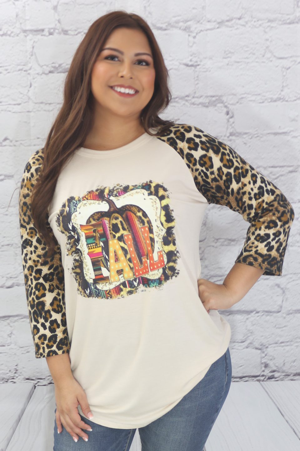 Fall leopard sleeve T-shirt  Ivy and Pearl Boutique   