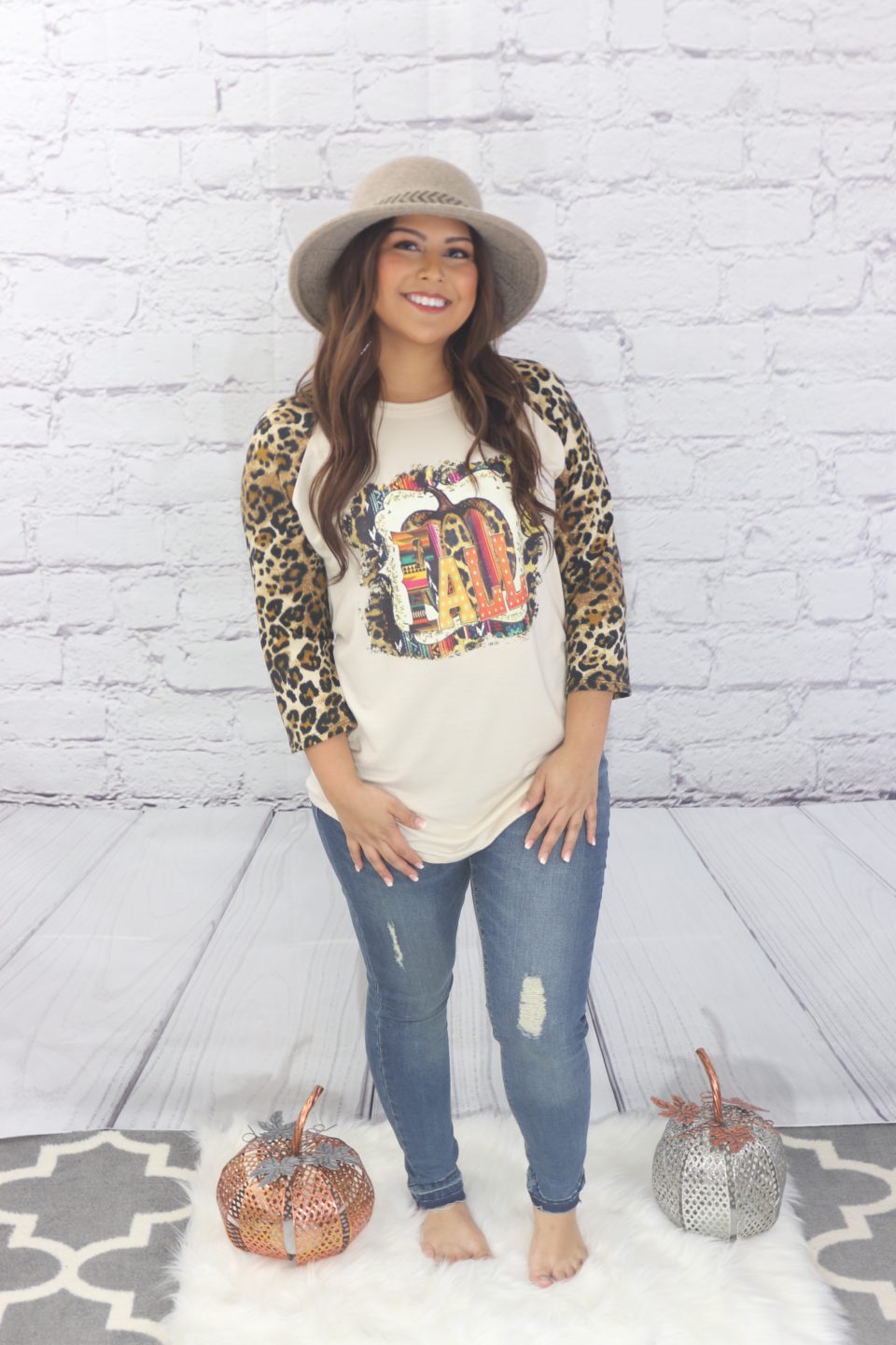 Fall leopard sleeve T-shirt  Ivy and Pearl Boutique   