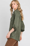 Faux suede classic button-down shirt with button strap long sleeves - multiple colors  Ivy and Pearl Boutique   