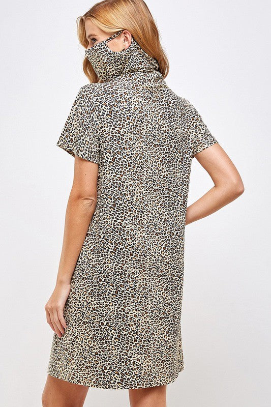 Fitted Leopard Print Cowl Neck Essential Dress with Built-in Face Mask  Ivy and Pearl Boutique   