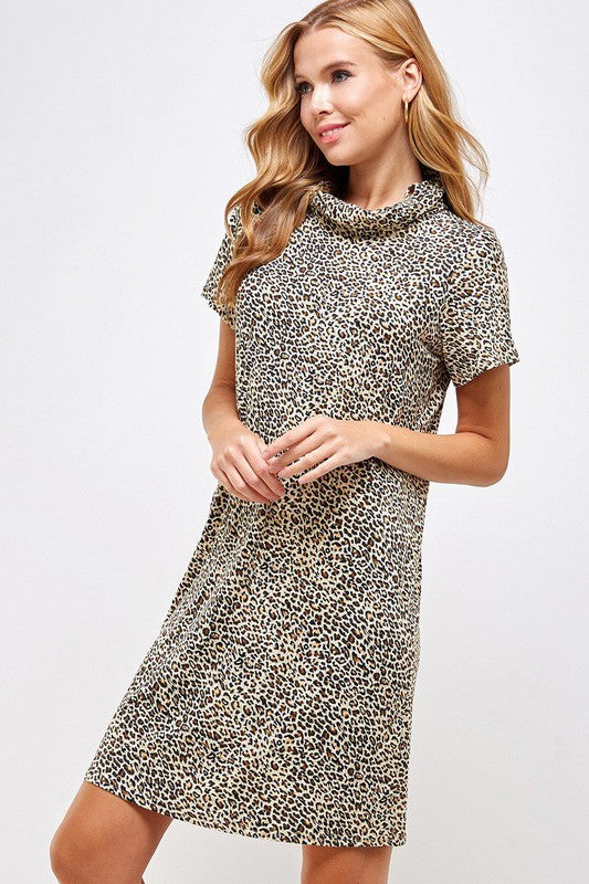 Fitted Leopard Print Cowl Neck Essential Dress with Built-in Face Mask  Ivy and Pearl Boutique   