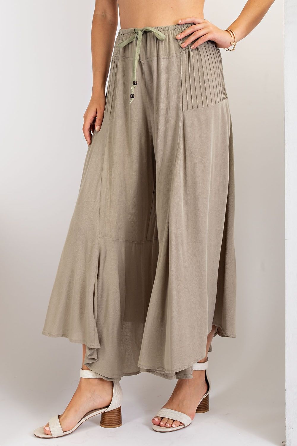 Fresh Air Rayon Gauze Ruffle Bottom Wide Leg Pants  Ivy and Pearl Boutique Sage S 