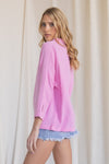 Henley-inspired Gauze Dolman Sleeve Collared Top with Buttoned Neckline  Ivy and Pearl Boutique   