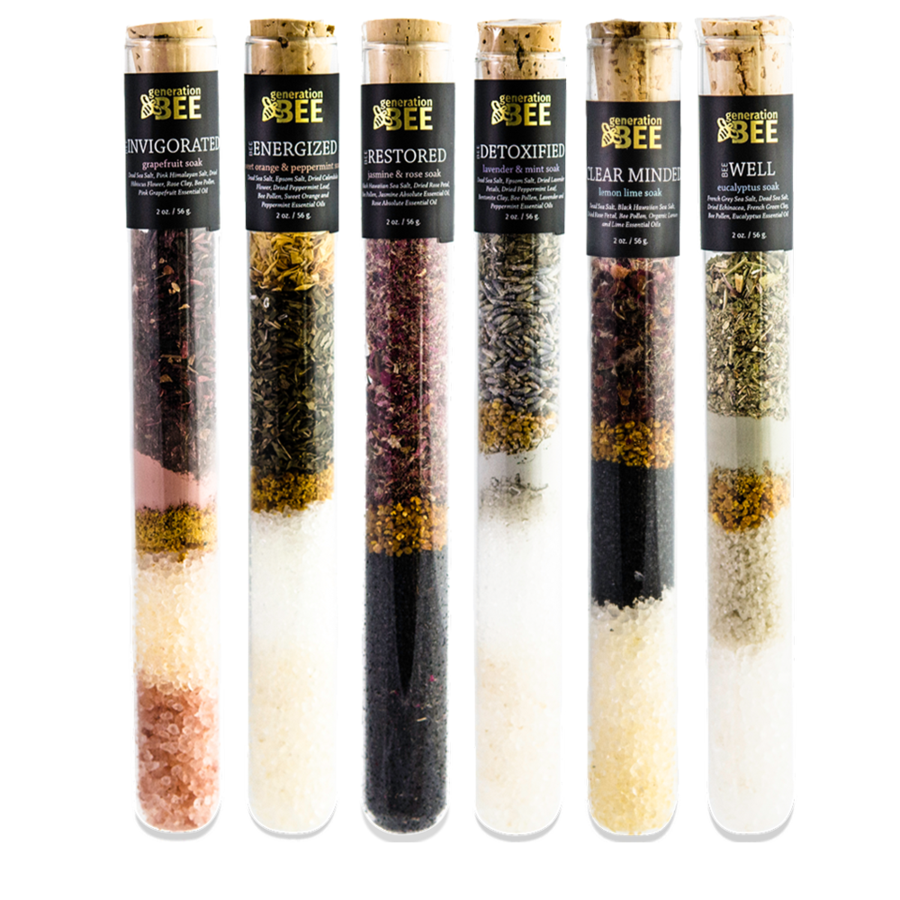 Soaking salt vials - bee detoxified bath salts  Ivy and Pearl Boutique Bee Clear Minded  